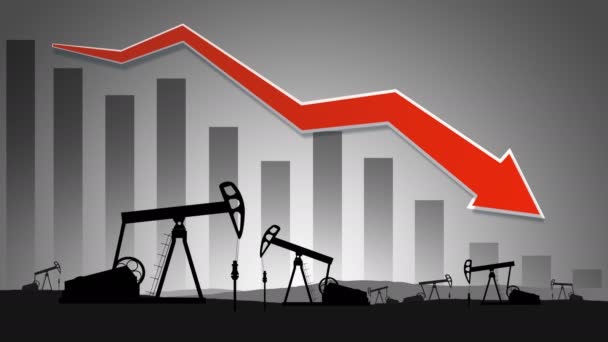 Collapse Market Stock Exchange Due Covid Coronavirus Oil Pumps Graph — Stock Video