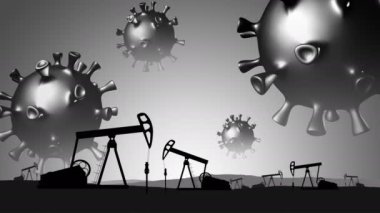 Covid-19. Petrol endüstrisi çöküyor. Coronavirüslerin 3D modelleri petrol sahasının üzerinde uçuyor..