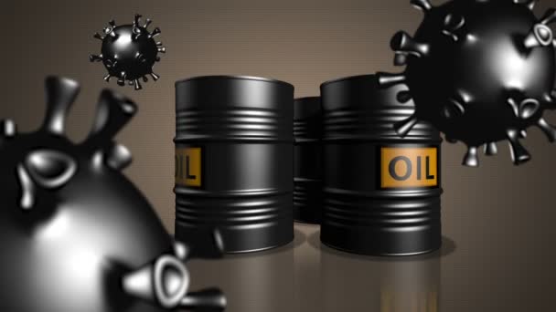 Three Oil Barrels Cells Coronavirus Petroleum Industry Crisis Impact Covid — Stock Video