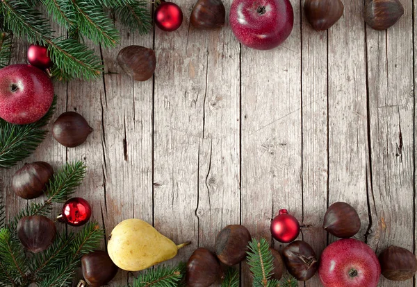 Christmas Background With Fruits And Fir — Stock Photo, Image