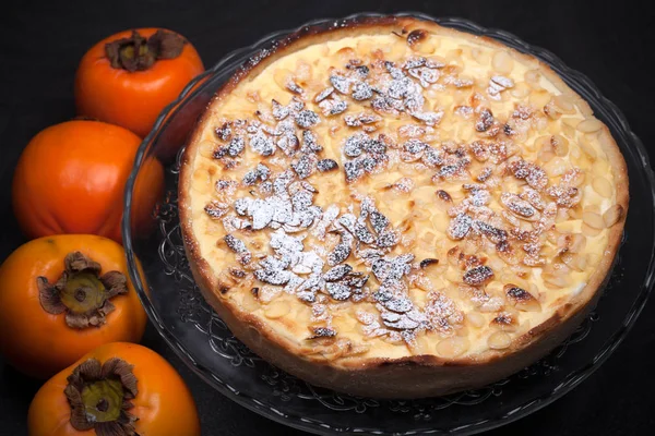 Persimmon Flan With Almonds — Stock Photo, Image