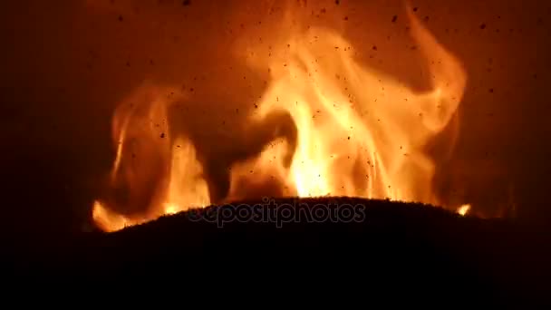 Residuos de pellets quemados en la ventana de la estufa — Vídeo de stock