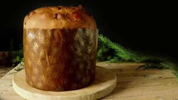 Christmas Panettone With Fireworks — Stock Video