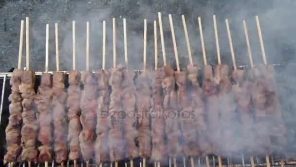 Brochetas de cordero a la parrilla — Vídeos de Stock