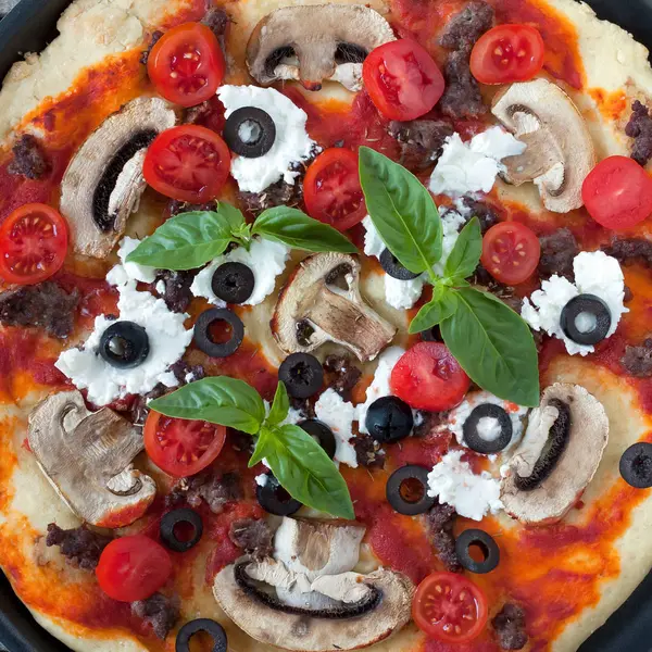 Pizza vista superior — Fotografia de Stock