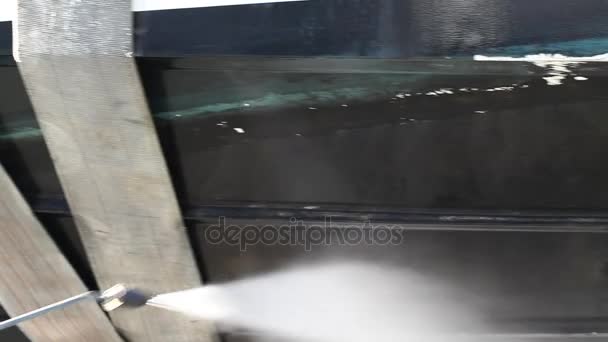 High Pressure Washer Cleaning Boat — Stock Video