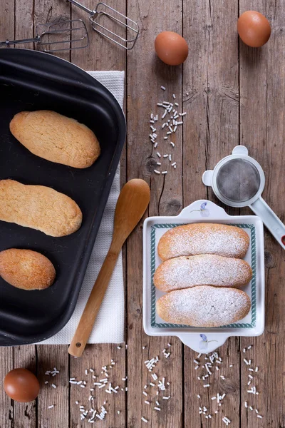 Fresh Baked Savoiardi Biscuits — Stock Photo, Image