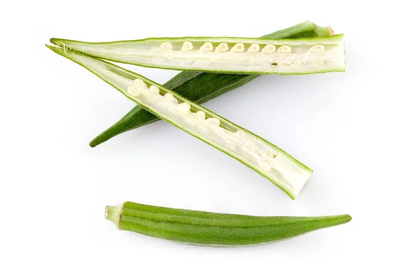 Okra baljor på vit — Stockfoto