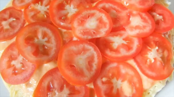 Capa de rodajas de tomate — Vídeo de stock