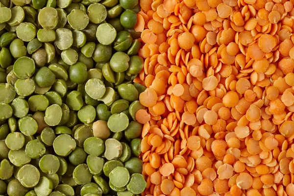 Pois cassés verts et lentilles rouges — Photo