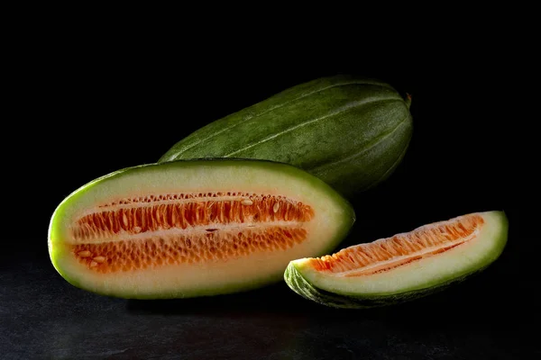 Apulian Carosello Cucumber On Black — Stock Photo, Image