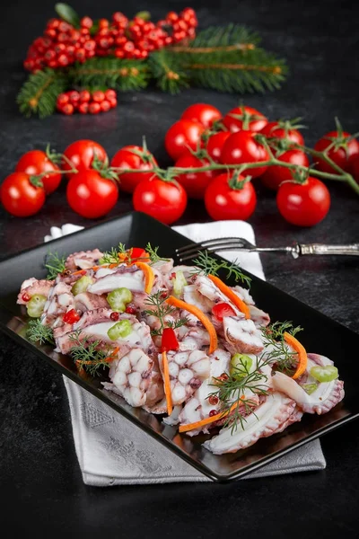 Octopus Salad On Black Background — Stock Photo, Image