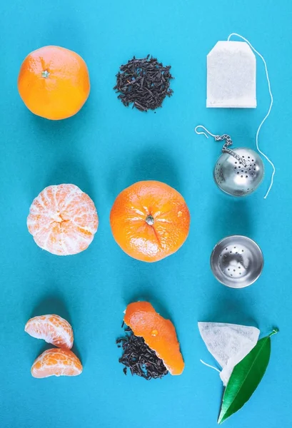 Té de mandarinas Lay plana —  Fotos de Stock