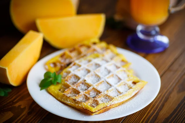 sweet pumpkin waffles on the plate