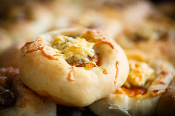 Baked open pies with meat — Stock Photo, Image