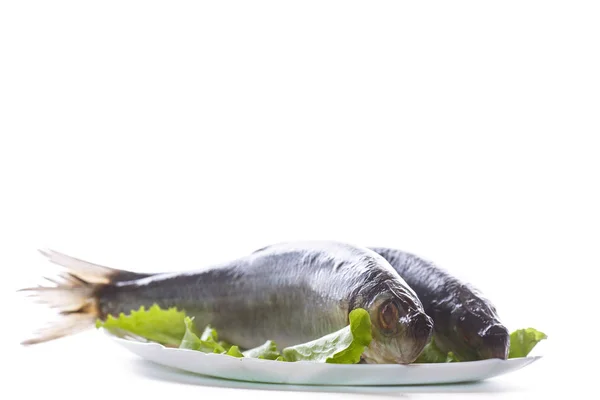 Whole salted herring with lettuce — Stock Photo, Image