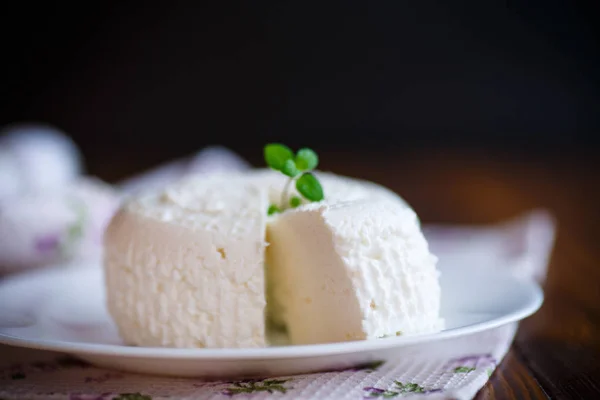 Τυρί cottage σε λευκό πιάτο — Φωτογραφία Αρχείου