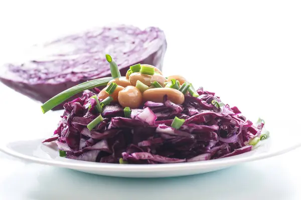Fresh salad of red cabbage with boiled beans — Stock Photo, Image