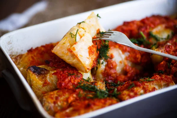 Stuffed cabbage rolls with rice and meat — Stock Photo, Image