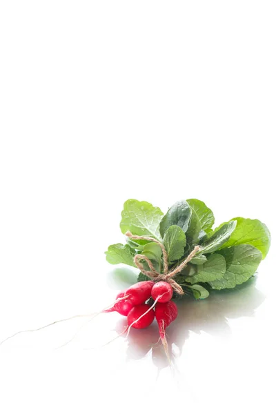 Dojrzałe czerwone rzodkiewki z liści — Zdjęcie stockowe