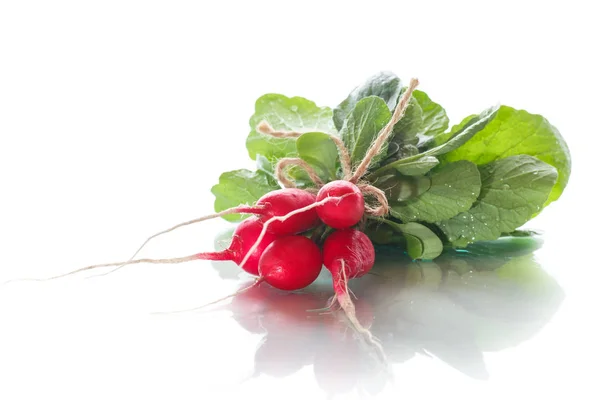 Rabanete vermelho maduro com folhagem — Fotografia de Stock