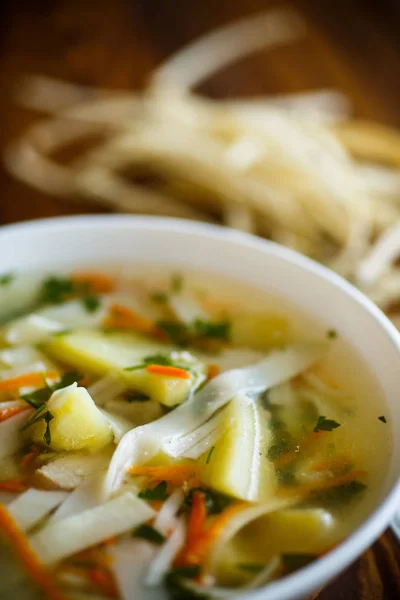 Kyllingesuppe med hjemmelavede nudler - Stock-foto