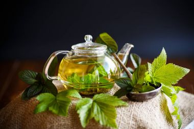 Çay üzümü yaprakları ile