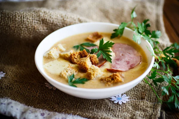 Puré de sopa de verduras con queso, tocino —  Fotos de Stock