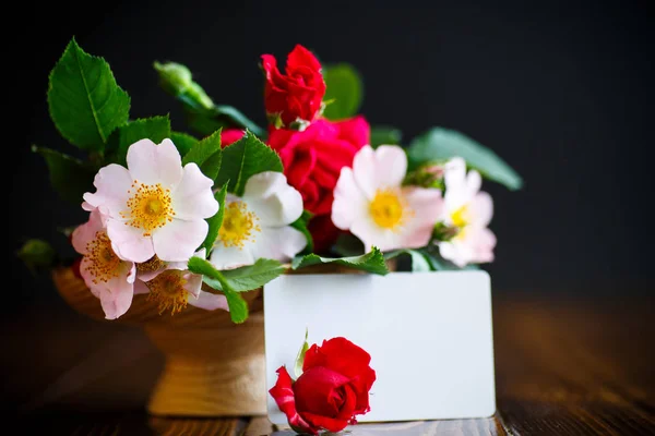 Bouquet di rosa selvatica e rossa — Foto Stock