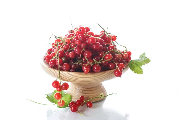 Ripe red currant in a wooden vase — Stock Photo, Image