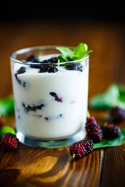 Söta grekisk yoghurt med mulberry bär — Stockfoto