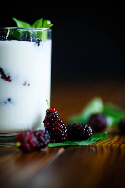 Söta grekisk yoghurt med mulberry bär — Stockfoto