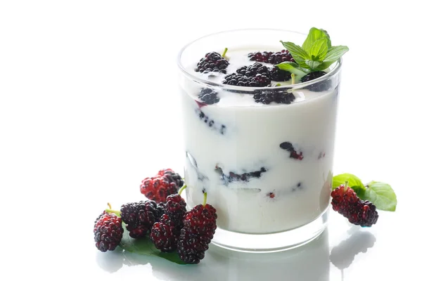 Yogurt greco dolce con bacche di gelso — Foto Stock