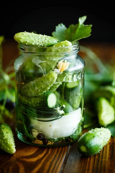 Nakládané okurky s bylinkami a kořením — Stock fotografie