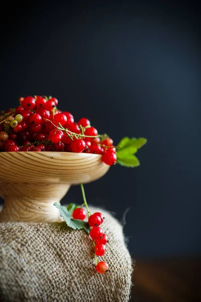 Reife rote Johannisbeere in einer Holzvase — Stockfoto