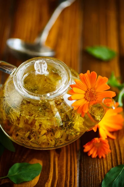キンセンカの花から治療茶 — ストック写真
