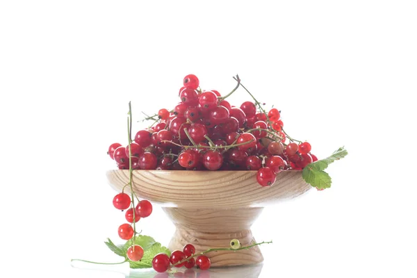 Ripe red currant in a wooden vase — Stock Photo, Image