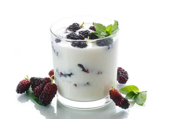 Sweet Greek yogurt with mulberry berries — Stock Photo, Image