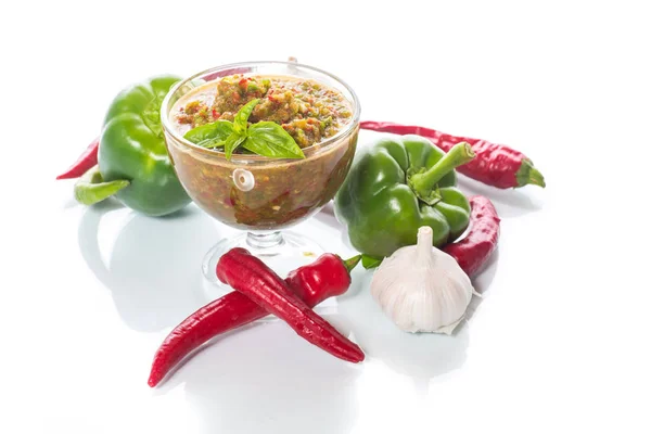 Acute sauce of adzhika from various types of pepper — Stock Photo, Image