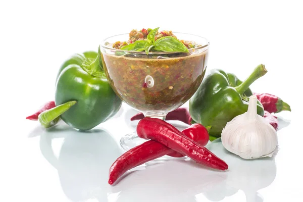 Acute sauce of adzhika from various types of pepper — Stock Photo, Image