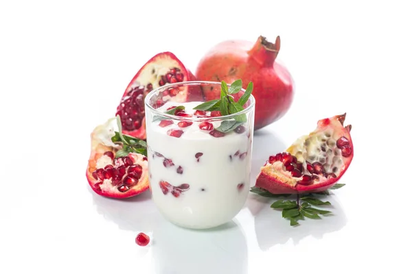 Sweet homemade yogurt with pomegranate — Stock Photo, Image