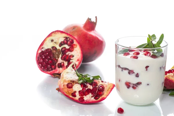 Sweet homemade yogurt with pomegranate — Stock Photo, Image