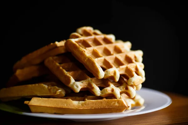 Delicious sweet waffles with jam — Stock Photo, Image