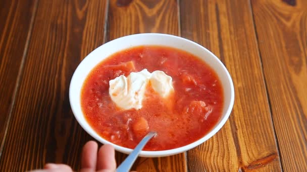 Sopa caliente fresca con verduras y remolacha — Vídeo de stock