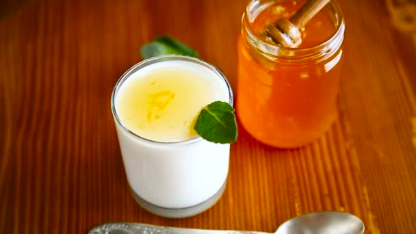 Yogurt casero dulce con miel — Vídeos de Stock