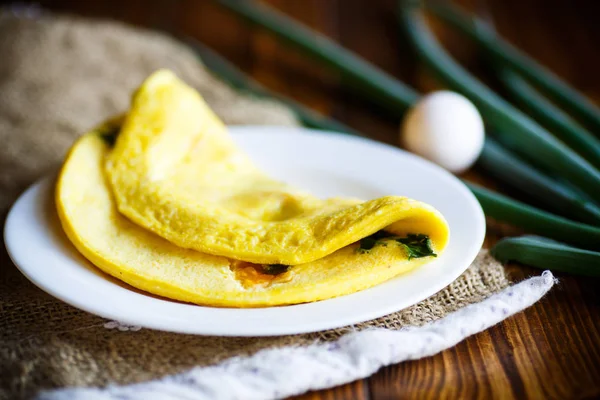 Omelete de ovos de galinha com cebola verde — Fotografia de Stock