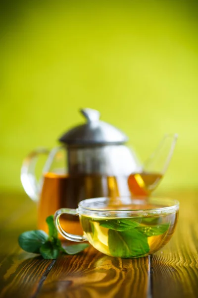 Warme groene thee met verse munt — Stockfoto