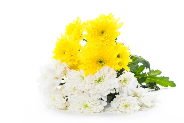 Bouquet of yellow and white chrysanthemums isolated on white — 스톡 사진