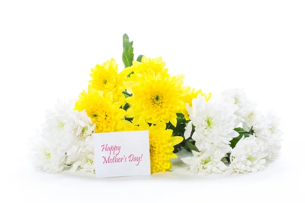 Bouquet of yellow and white chrysanthemums isolated on white — 스톡 사진