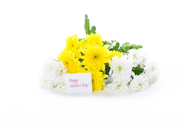 Bouquet of yellow and white chrysanthemums isolated on white — Stock Photo, Image